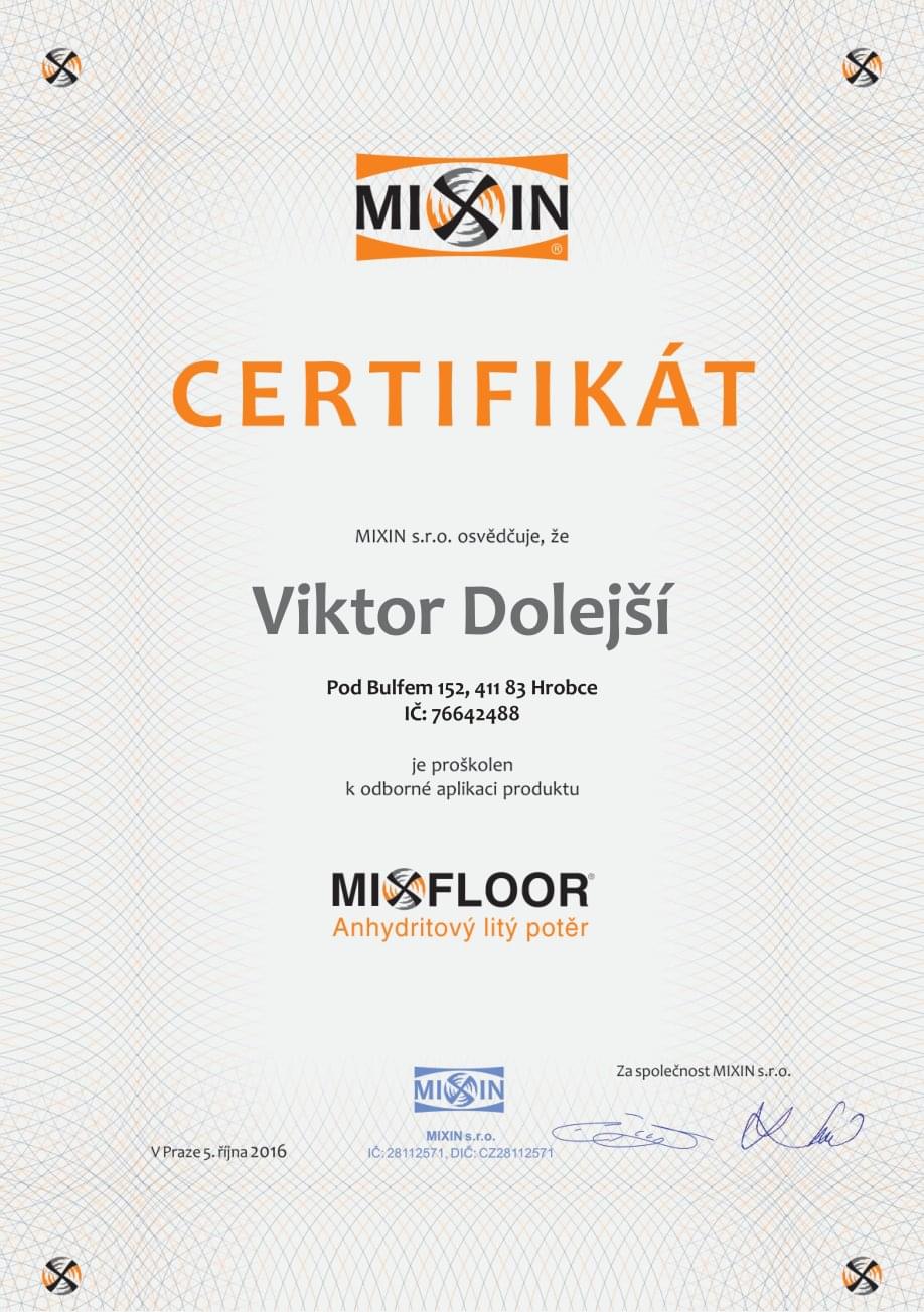 MIXFLOOR certifikát